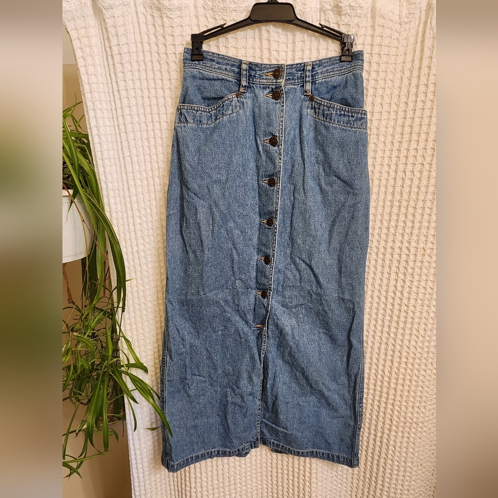 Vintage Y2K Lizwear Button up DENIM Maxi Skirt Size 8 - 28/29" Waist